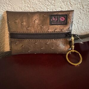 NWT Micro Makeup Junkie Brown Copper Textured Keychain bag